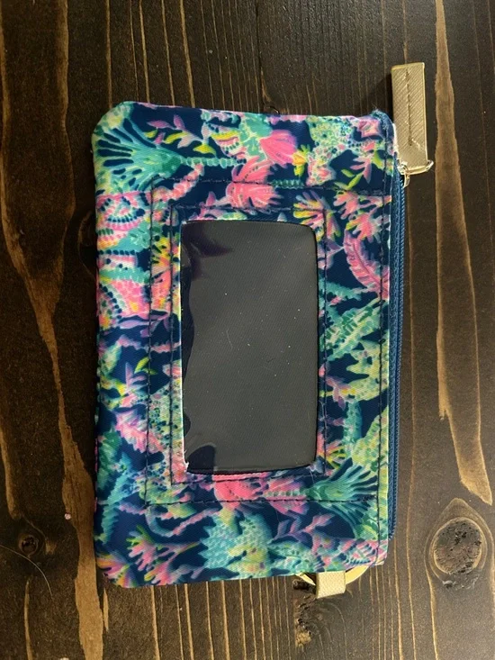 Lilly Pulitzer Navy Floral Keyring Zip Wristlet with Gold Accent - Picture 2 of 3